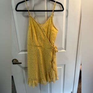 Yellow Floral Wrap Dress